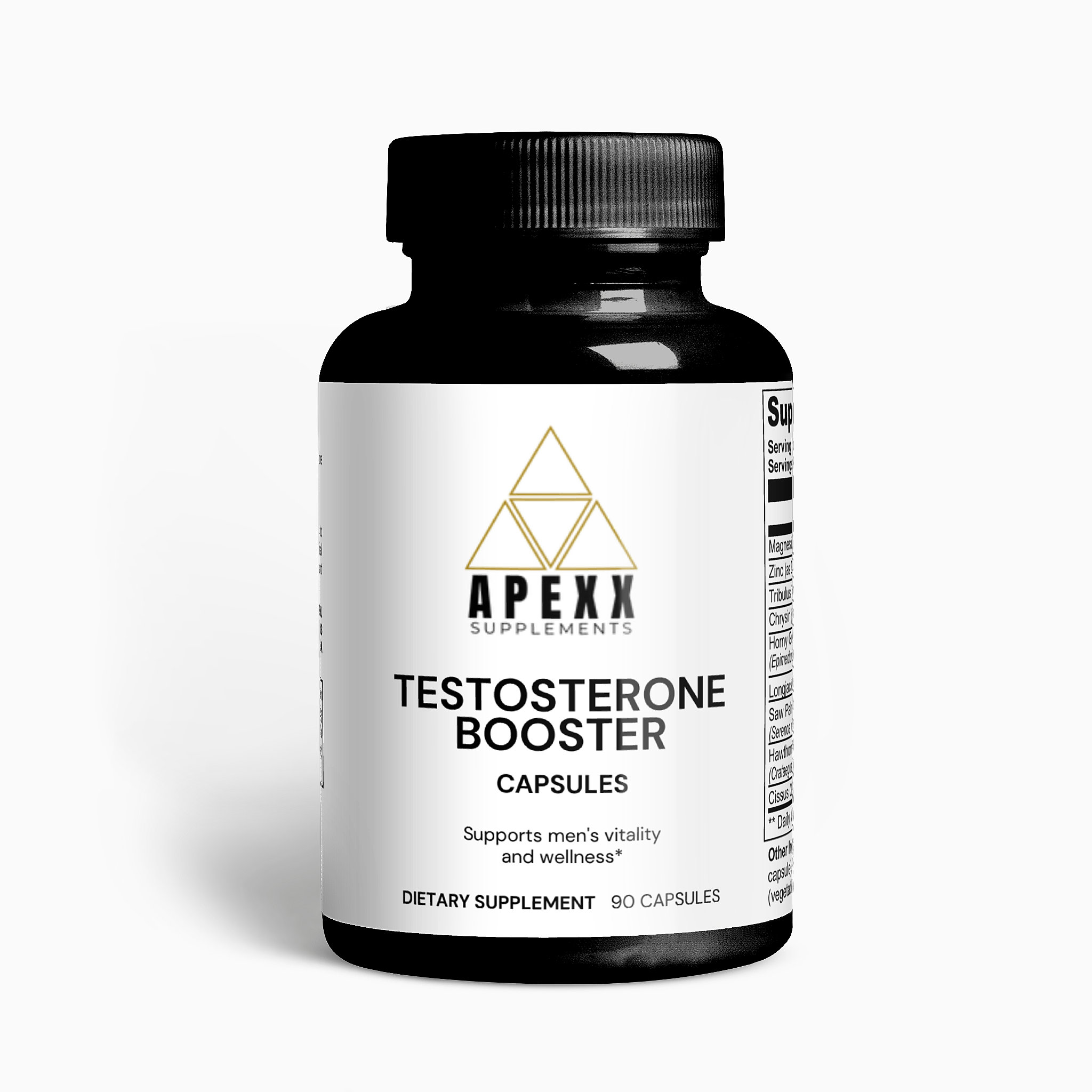 Bottle of Apexx Supplements Testosterone Booster on a white background