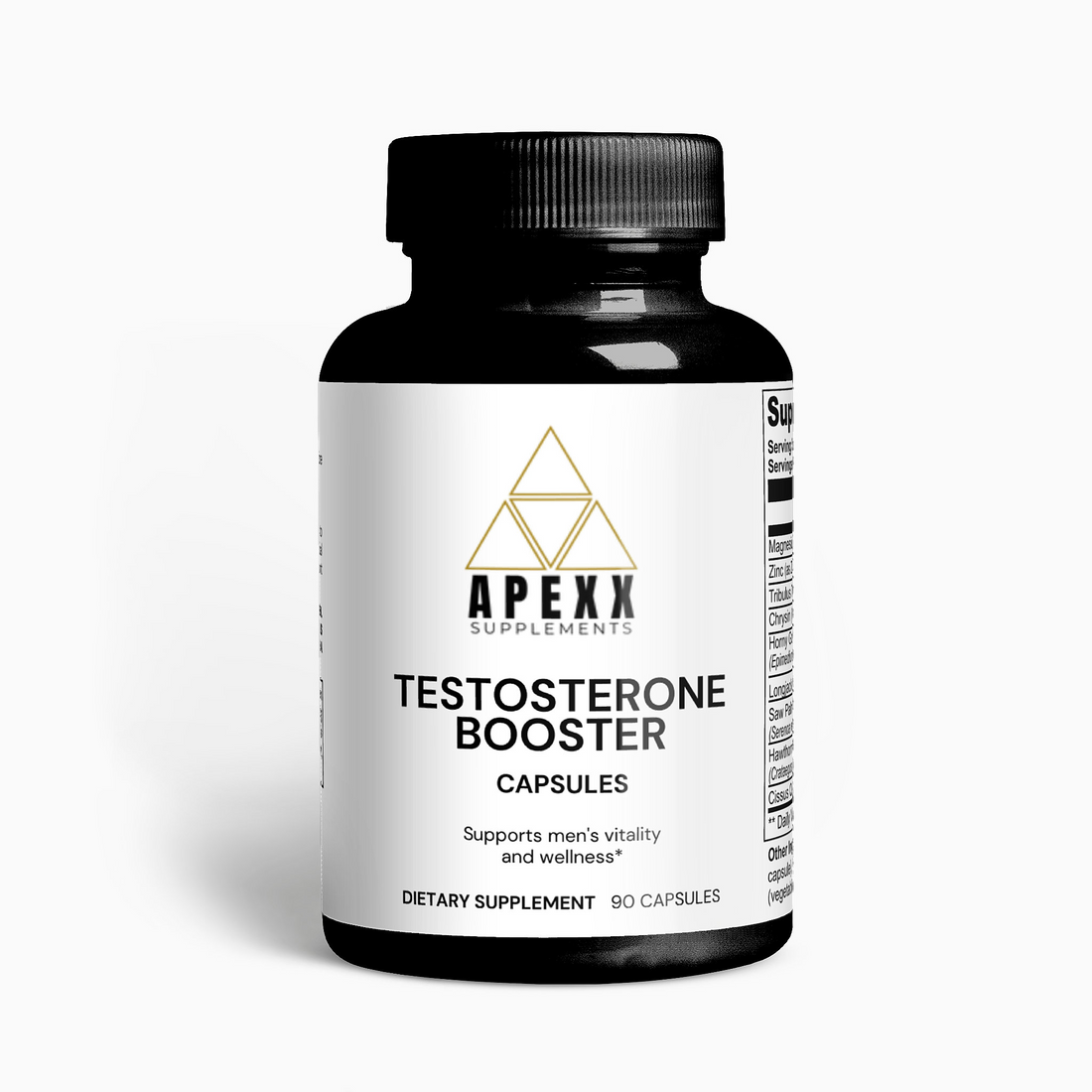 Bottle of Apexx Supplements Testosterone Booster on a white background