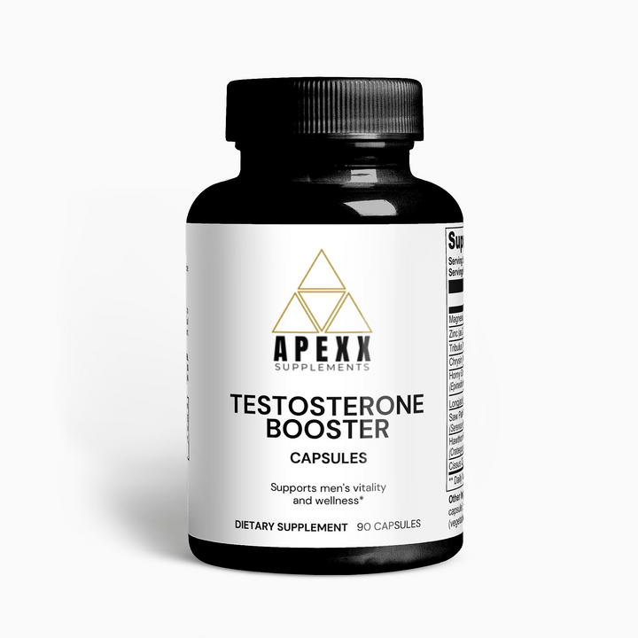 Bottle of Apexx Supplements Testosterone Booster on a white background