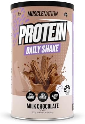 Muscle Nation Milk Chocolate Daily Shake - Protein Powder for Daily Intake, Smooth Milkshake Texture, Gluten Free, Vegetarian Friendly Supplement – 300g (10 Serves)