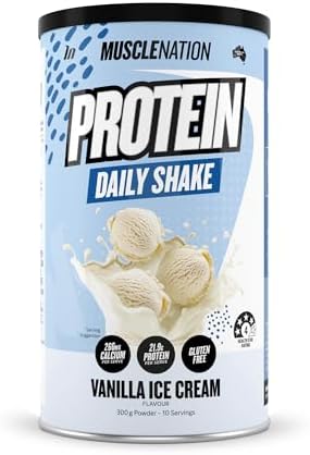 Muscle Nation Vanilla Ice Cream Daily Shake - Protein Powder for Daily Intake, Smooth Milkshake Texture, Gluten Free, Vegetarian Friendly Supplement – 300g (10 Serves)