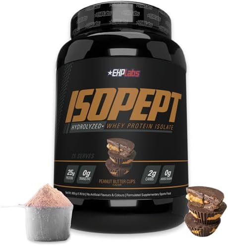 EHP Labs ISOPEPT Hydrolyzed Whey Protein Powder - 100% Whey Protein Isolate & Hydrolysate, 25g of Protein, Non-GMO, Gluten Free, Fast Absorbing, Easy Digesting, 25 Serves (Peanut Butter Cups)