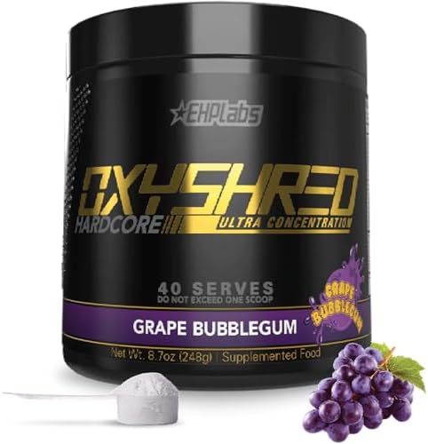 EHP Labs OxyShred Hardcore Thermogenic Pre Workout Shredding Supplement - Grape Bubblegum, 40 Servings