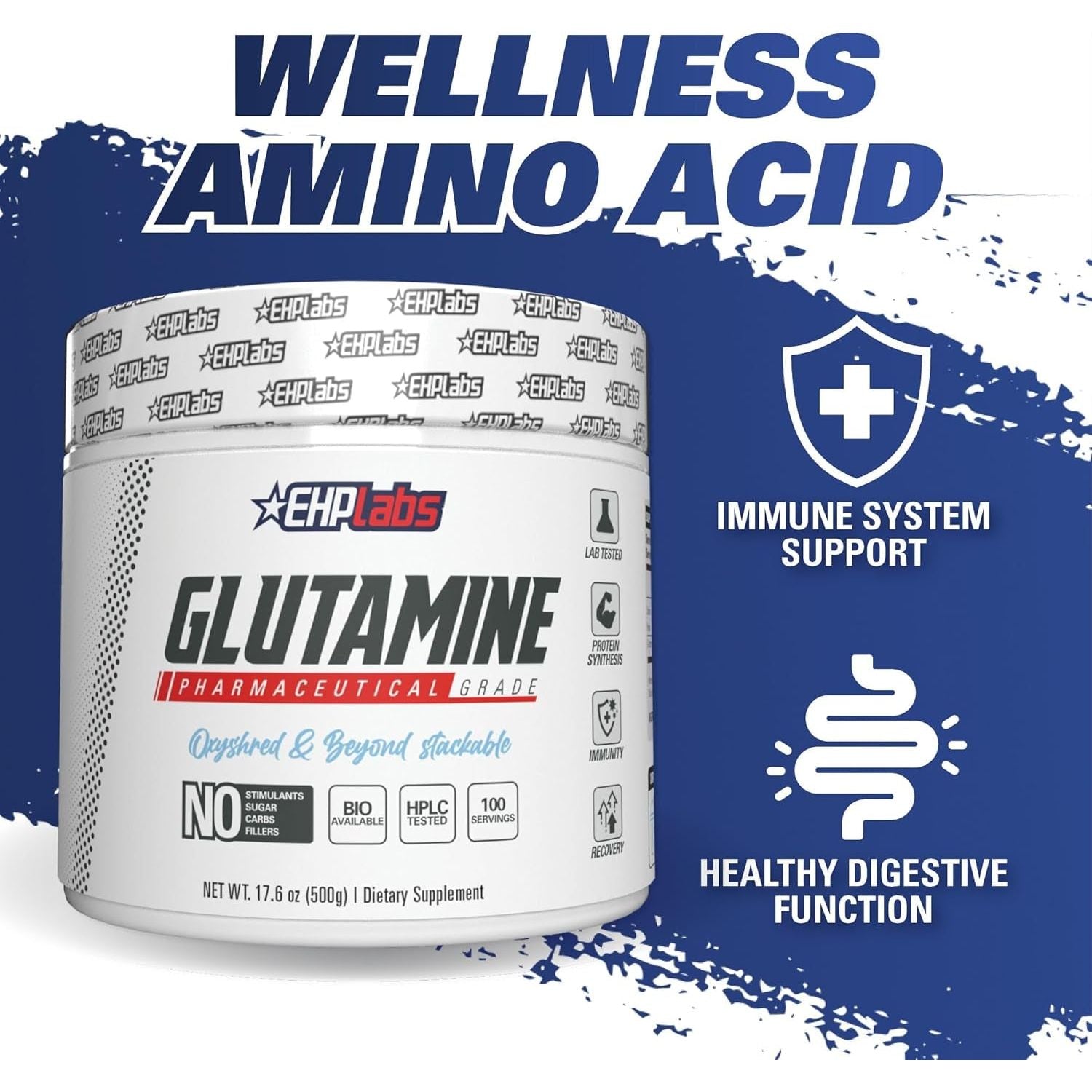 Ehplabs L Glutamine Powder Amino Acids - L-Glutamine Supplement for Gut Health (500G) Improves Muscle Recovery, Focus & Concentration - 100 Servings