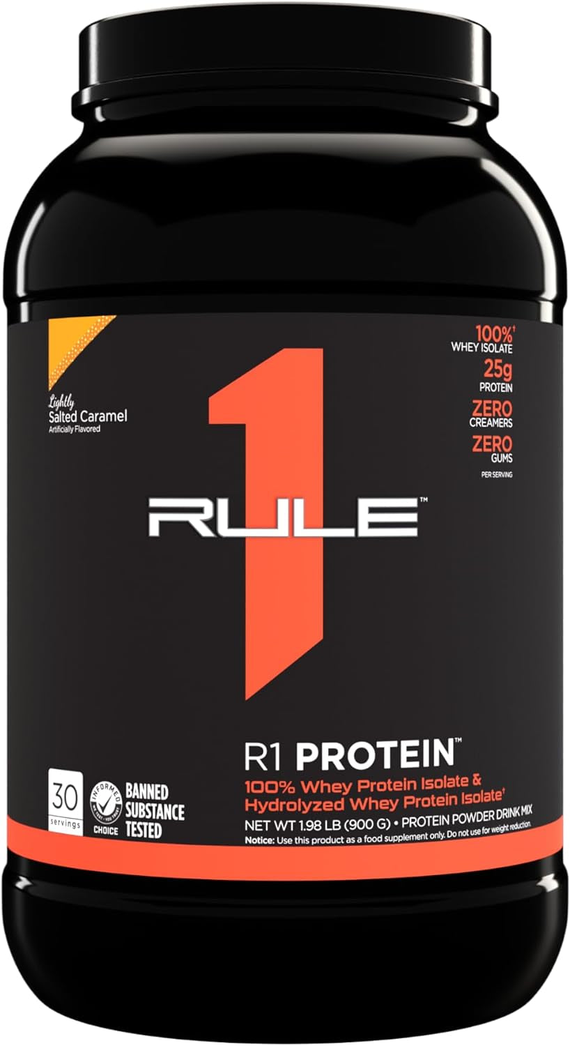R1 100% Whey Protein Isolate and Hydrolysate Protein Powder 1.98 Lb, Lightly Salted Caramel (30 Servings)