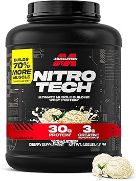 MuscleTech Whey Protein, Nitro-Tech Whey Isolate + Peptides, Lean with Creatine, Sports Nutrition for Men & Women, Vanilla, 1.81kg (40 Servings)