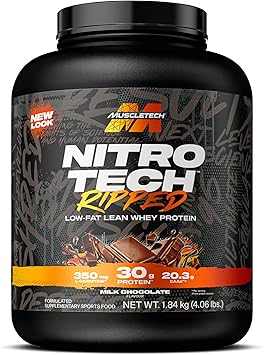 Muscletech Whey Protein Powder Milk Chocolate - Nitro-Tech Ripped Whey Protein Isolate & Peptides Smoothie Mix for Lean Muscle & Fast Recovery - 30g of Whey Protein for Women & Men - 1.81kg