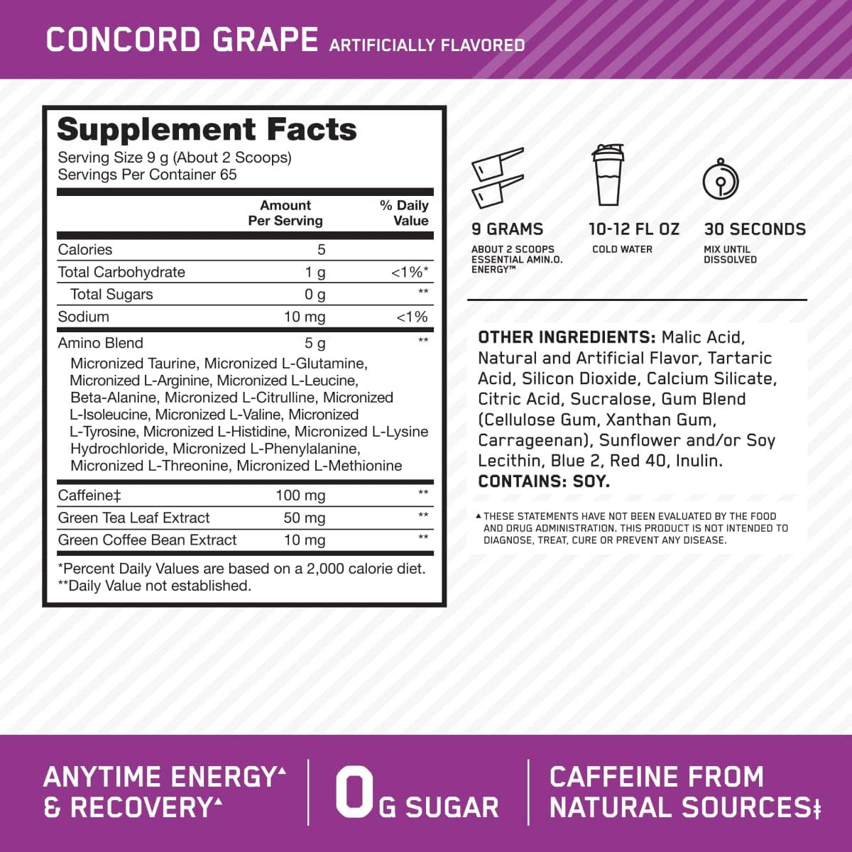 Amino Energy, Concord Grape, 65 Serves, 585 G