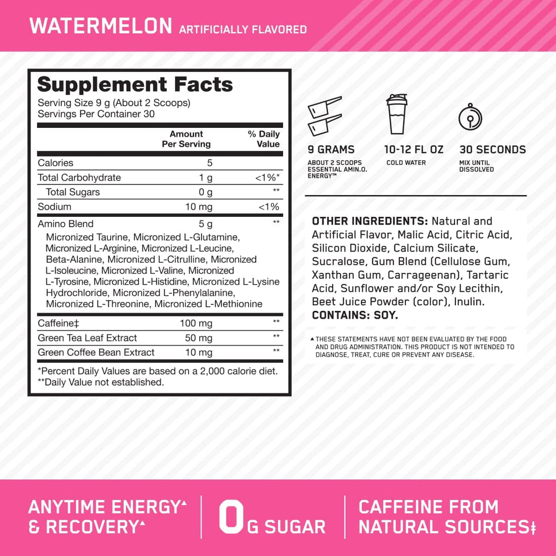 Amino Energy Powder, Watermelon, 270G, 30 Servings