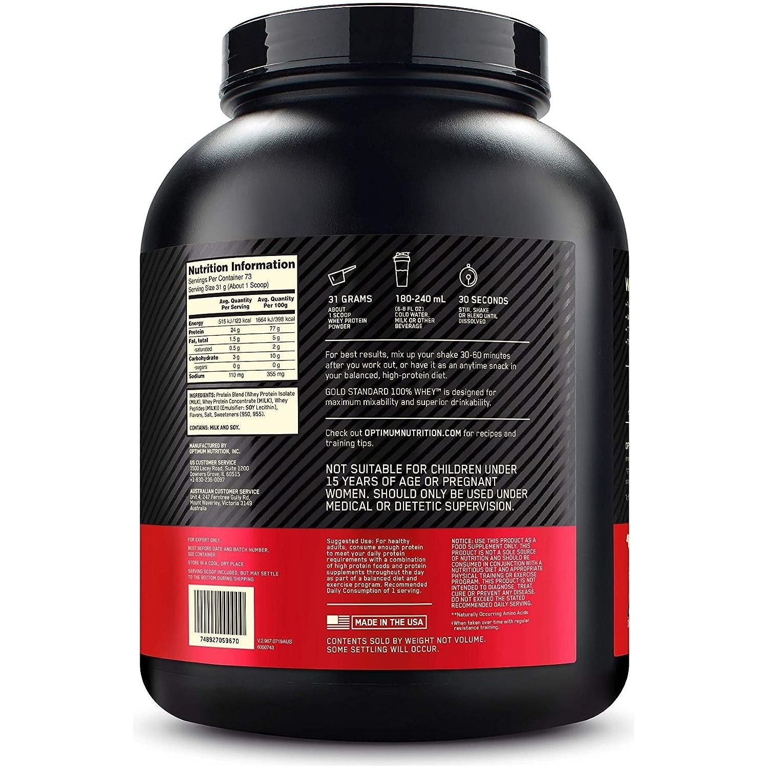 Gold Standard 100 Percent Whey Protein Powder, French Vanilla, 2.27Kg