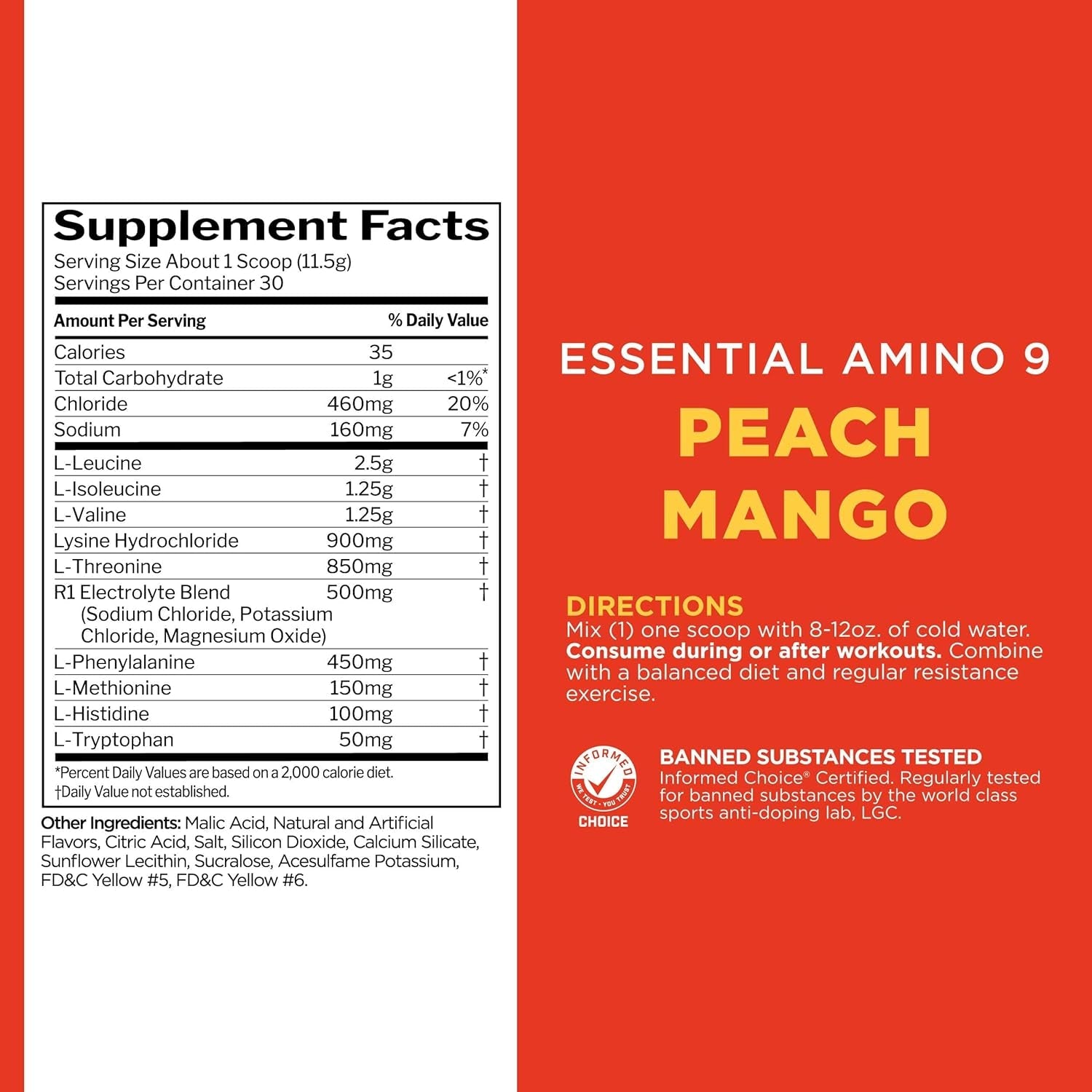 R1 Essential Amino 9 Recovery & Hydration Support Supplement 345 G, Peach Mango (30 Servings)